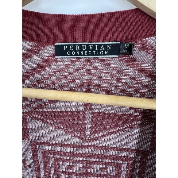 Peruvian Connection Red Aztec Open Cardigan Sweater Pima Cotton Peru Size M - Picture 4 of 6